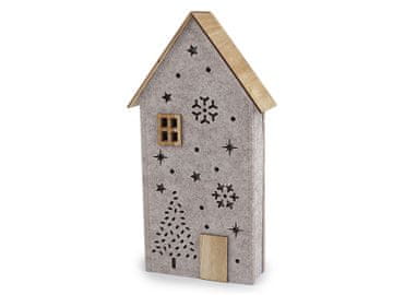 Božična hiška iz filca z lučkami - siva in bež