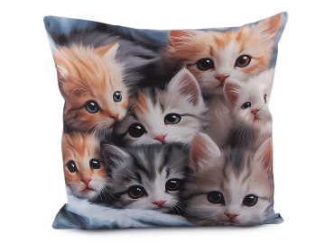 Žametna prevleka za vzglavnik pes, mačka 45x45 cm - sivo-bež mačka