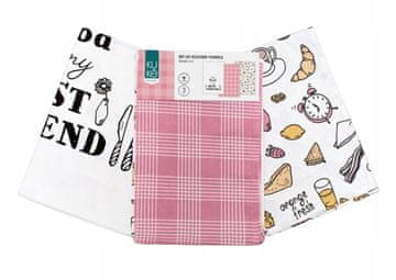 FARO Kuhinjske brisače Kuke, 3 kosi, komplet s potiskanim zajtrkom, bombaž, 40/60 cm