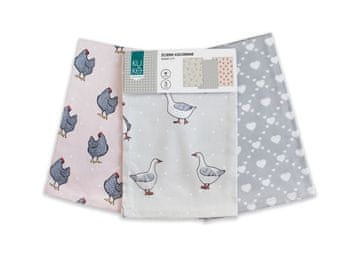 FARO Kuhinjske brisače Kuke 3 kosi set s potiskom ptic Bombaž, 40/60 cm