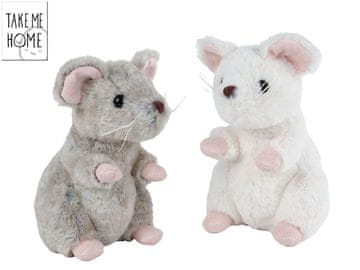 Plišasta miška Take Me Home 19 cm sedeča - mešanica barv (bela, siva)