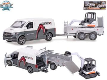Otroški globus Traffic VW Transporter s prikolico 27 cm vzvratna vožnja z mini bagrom