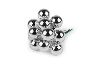 Božična steklena bučka na žici Ø2 cm - mat in sijaj - srebrni sijaj (12 kosov)