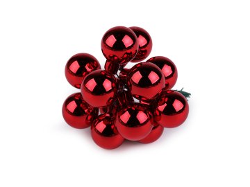 Božična steklena bučka na žici Ø2 cm - mat in sijaj - rdeča sijaj (12 kosov)