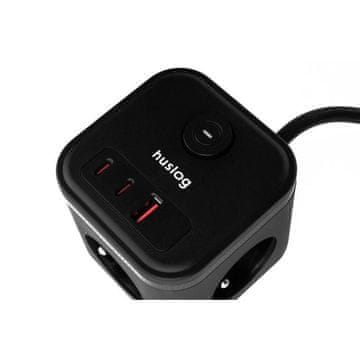 HUSLOG 20W 3x z.2xUSB-C,1xUSB,1,4m črna