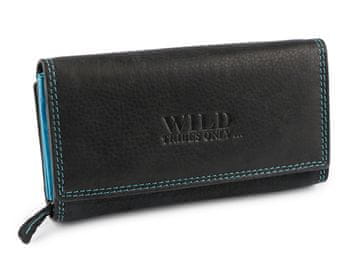 Ženska usnjena denarnica 9,5x17 cm - črna turkizna