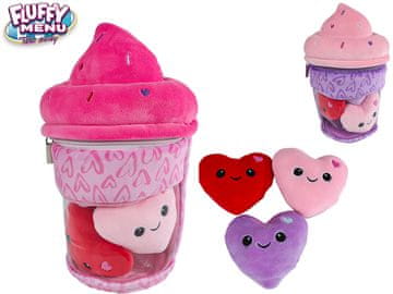 Fluffy Menu plišast sladoled 26 cm s plišastimi srčki 3 kosi - mešanica barv (roza, vijolična)