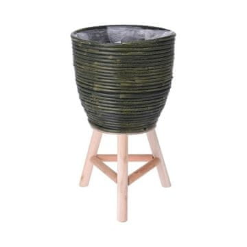 ProGarden Lonec za rože KO-437300760 Ratan cvetlični lonček na leseni nogi 24,5 x 41 cm zelen