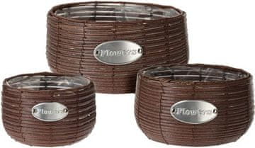 ProGarden Lonec za rože KO-430001150 Komplet 3 pletenih cvetličnih lončkov FLOWERS GARDEN 29 / 25 / 19 cm rjave barve