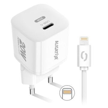Aligator Omrežni polnilnik Power Delivery 20W, USB-C + for Apple - white