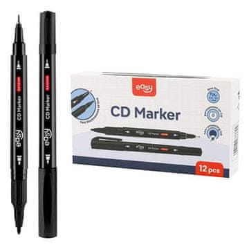 EASY CD MARKER Obojestranski permanentni marker za CD, 12 kosov v pakiranju, črn