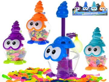 Vodne bombe 100 kosov s črpalko 19 cm 12 kosov v DBX v foliji - mešanica barv (oranžna, modra, vijolična, svetlo modra)