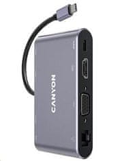 Canyon replikator vrat DS-14 8v1, 1xUSB-C PD 100W, 1xHDMI (4K), VGA, 3xUSB-A 3.0, RJ45 Gb, 3,5 mm priključek