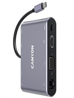 Canyon replikator vrat DS-14 8v1, 1xUSB-C PD 100W, 1xHDMI (4K), VGA, 3xUSB-A 3.0, RJ45 Gb, 3,5 mm priključek