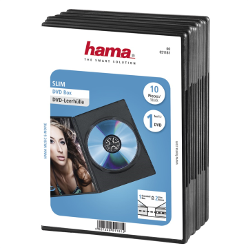 Hama Slim, ovitek za 1 DVD, s folijo, črn, pakiranje po 10 kosov (cena za paket)