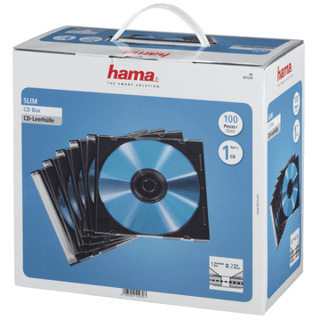 Hama CD Slim Box, ovitek za 1 cd/dvd, prozoren/črn, pakiranje po 100 kosov (cena za paket)