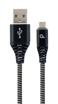 CABLEXPERT GEMBIRD Kabel USB 2.0 AM do MicroUSB (AM/BM), 2 m, pleten, črno-bel, blister, PREMIUM KAKOVOST