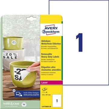 Avery Zweckform Vodoodporne etikete Avery, 210x297 mm, bele