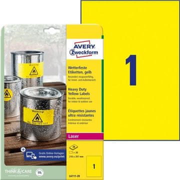 Avery Zweckform Zelo trpežne etikete Avery, 210 x 297 mm, rumene