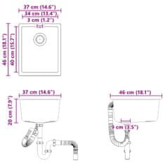 Vidaxl Umivalnica Črna 370 x 460 mm 80% Kvarc in 20% Smola