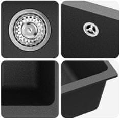 Vidaxl Umivalnica Črna 370 x 460 mm 80% Kvarc in 20% Smola