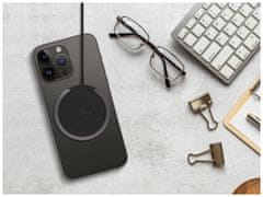 FIXED Brezžični polnilnik MagPad s podporo MagSafe in stojalom, 15 W, črn