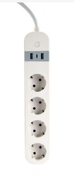 Gembird pametni podaljšek s polnilnikom USB, 4 vtičnice, bel