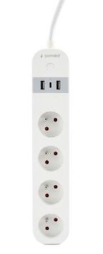 Gembird pametni podaljšek s polnilnikom USB, 4 francoske vtičnice, črn