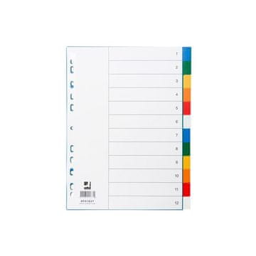 Q-Connect Plastični razdelilniki -A4, s črtnim robom, 12 listov