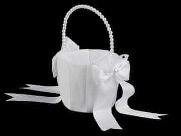 Satenska košarica za družice z biseri - bela