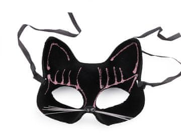 Karnevalska maska - žametni šal z bleščicami mačka - črno roza