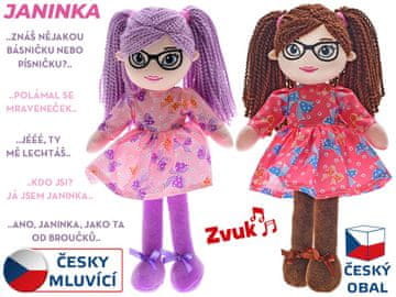 Janinka krpasta lutka 30 cm z očali mehko telo na baterije češko govoreča - mešanica barv (rjava, vijolična)
