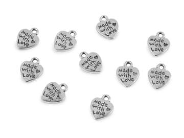Obesek srce 10x12 mm - (Made with love) platina s patino (10 kosov)