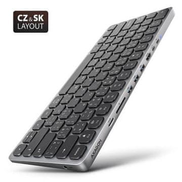AXAGON HMC-KB-CS, vozlišče USB 5 Gb/s s tipkovnico CZ/SK, HDMI 4K/60Hz, 3x USB-A, SD/mSD, avdio, PD 100W, kabel USB-C 60cm