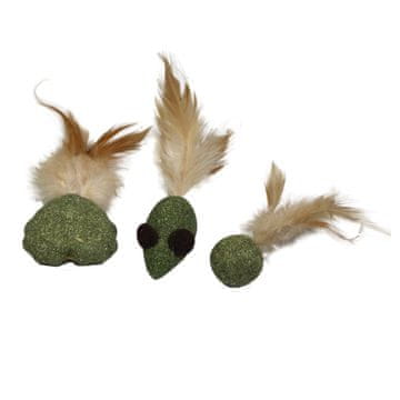 Igrača za mačke s perjem in mačjo meto - srce, miška, žogica