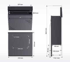 Wiltec Stenski poštni nabiralnik z režo za časopis antracit mehko zapiranje V63