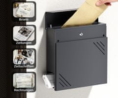 Wiltec Stenski poštni nabiralnik z režo za časopis antracit mehko zapiranje V63