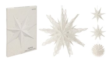 Dekoracija STAR 50,60,75cm, mešanica, viseča, papir BELA