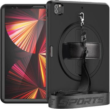 Nikcorp Ovitek za iPad 10,2" 9/8/7, 360° stojalo, ročaj in naramni pas, odporen na udarce, črn