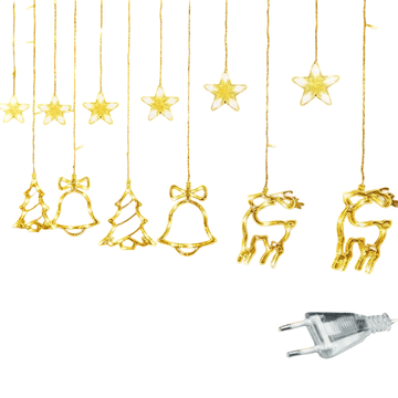 Nikcorp Božična LED svetlobna veriga 3,5 m, zavesa z 12 okraski, notranja girlanda, 8 načinov osvetlitve