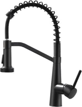 Nikcorp Črna kuhinjska pipa s spiralno vzmetjo in izvlečno prho, 360° vrtljiva, enoročna mešalna baterija, mat