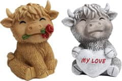 Nikcorp Kip škotskega višavskega goveda set 2 figuric, dekoracija iz smole za dom in vrt, rumena in siva, darilo