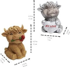 Nikcorp Kip škotskega višavskega goveda set 2 figuric, dekoracija iz smole za dom in vrt, rumena in siva, darilo