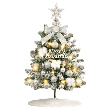 Nikcorp Umetno božično drevo 60 cm z LED lučkami in okraski, majhno, namizno, zasneženo, dekoracija za dom in pisarno