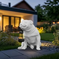 Nikcorp Solarna LED vrtna svetilka kip psa, bela, vodoodporna dekoracija za vrt, dvorišče, terasa, smola