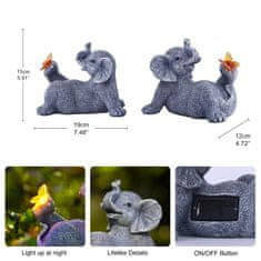 Nikcorp Solarna LED vrtna svetilka kip slon, siva, vodoodporna smola, samodejni vklop, zunanja in notranja dekoracija