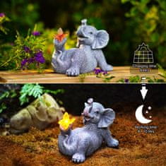 Nikcorp Solarna LED vrtna svetilka kip slon, siva, vodoodporna smola, samodejni vklop, zunanja in notranja dekoracija