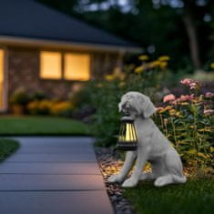 Nikcorp Solarna LED vrtna svetilka kip psa, siva, realistična figura iz smole, vodoodporna, samodejni vklop