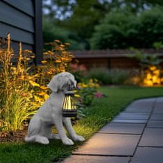 Nikcorp Solarna LED vrtna svetilka kip psa, siva, realistična figura iz smole, vodoodporna, samodejni vklop