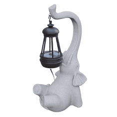 Nikcorp Solarna LED vrtna svetilka Slon, siva figurica iz smole, vodoodporna zunanja in notranja dekoracija s senzorjem mraka